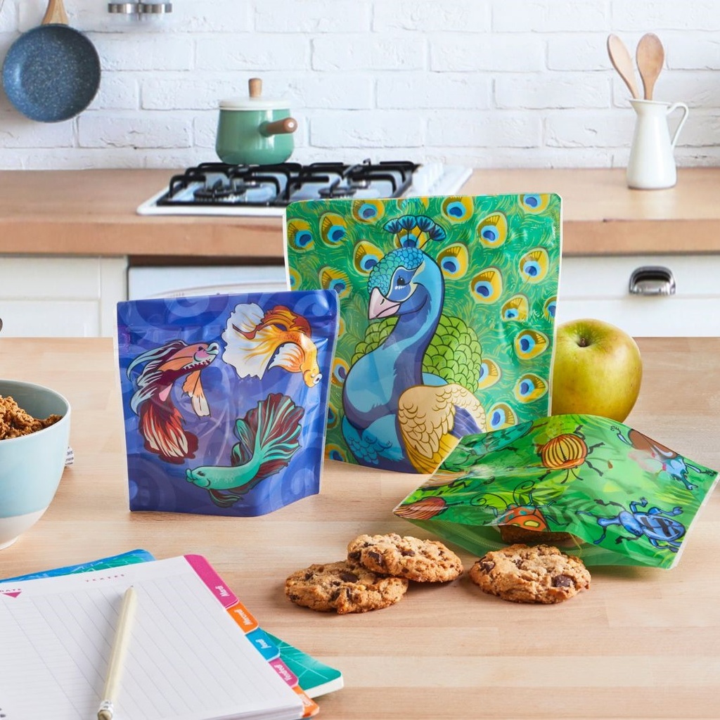 Kit Rentrée Scolaire : Gourdes compote réutilisables x3 + Sacs à gouter Flamboyants x3